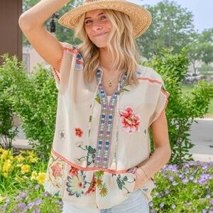 Johnny Was Embroidered Sakuru Paise Blouse NWT